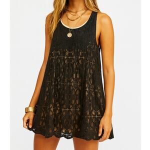 Free People Lace Mini Dress Womens XS Black Geo Floral Romantic Boho Whimsygoth‎